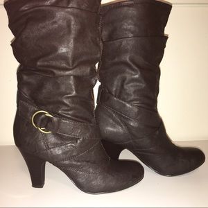 Cathy Jean Dark Brown Mid Calf Buckle Boots 7.5